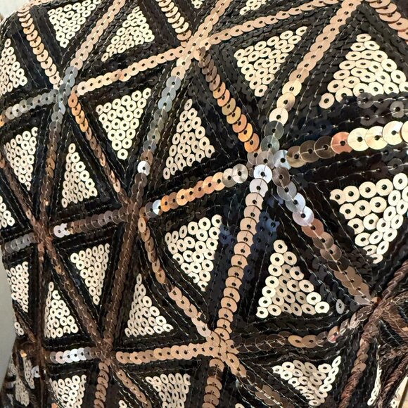 HOTMIAMISTYLES gold,black& creme colored sequins long sleeved high neck ROMPER - Picture 7 of 9